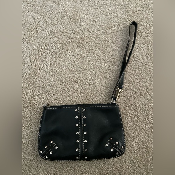 Michael Kors Black Studded Leather Shoulder/Wristlet Bag - Picture 2 of 4